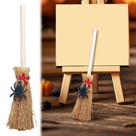 ZTTD 1Pcs Cute Mini Witch Broomstick Charms, Miniature Broom Props, Small Dollhouse Witch Broomstick with Pendant, Halloween Witchcraft Decoration, DIY Broom Ornament for Party