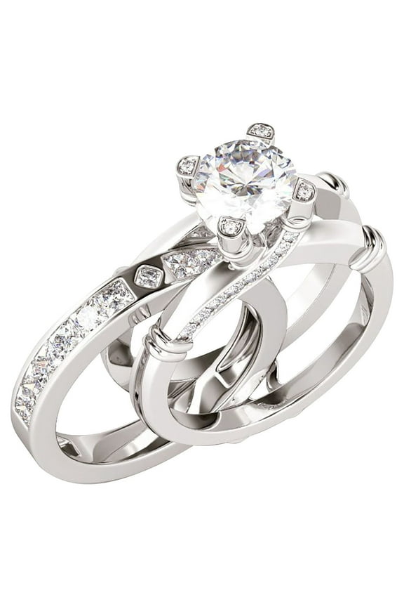 2 In 1 Creative Combination Ring Set With Zircon And Versatile Fashion Ring - Size 5~11