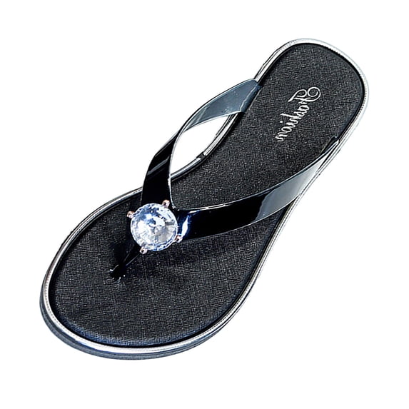 ZTTD 2023 Sandwiched Herringbone Women's Slippers With Diamond Rhinestone Beach Shoes Flat Bottom Comfortable Flip Flops Sandals Black