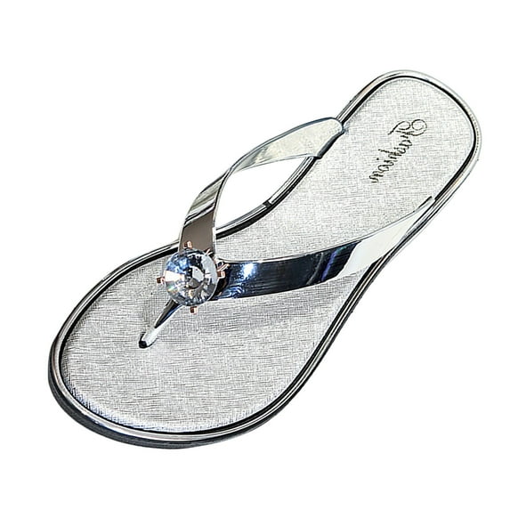 ZTTD 2023 Sandwiched Herringbone Women's Slippers With Diamond Rhinestone Beach Shoes Flat Bottom Comfortable Flip Flops Sandals Silver