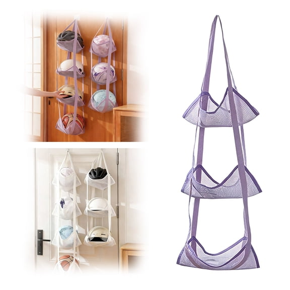 ZTTD 3-Tier Hanging Ball Storage Organizer for All Sports Balls, Sports Equipment Organizer Holder Toy Organizers, Vertical Hanging Storage,Space-Saving,Home Gym Decor,Yoga Mat Holder
