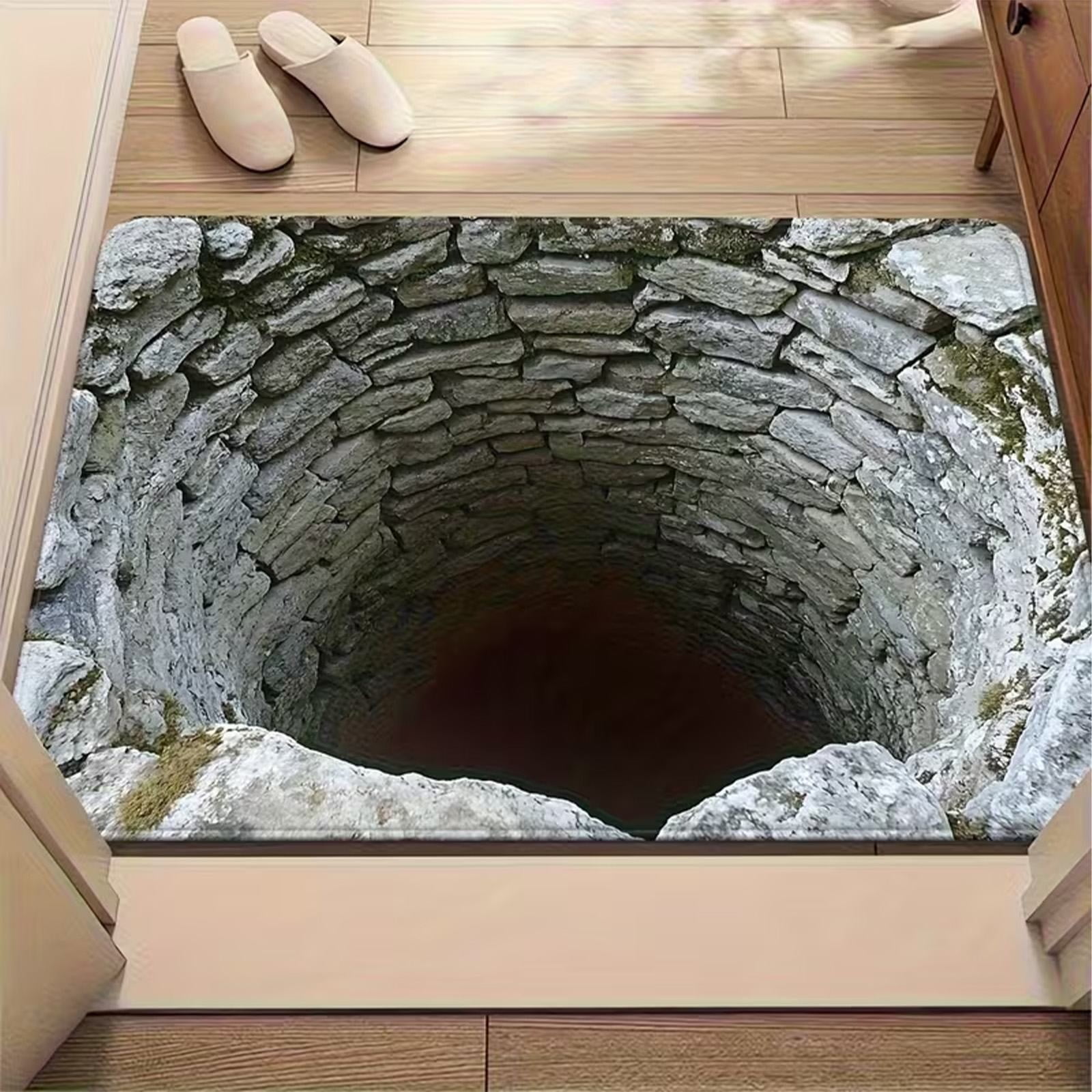 ZTTD 3D Optical Illusion Rug, Non-Slip Floor Mat for Indoor & Outdoor Use, Grey Cave & Stone Visual Illusion Doormat for Bedroom, Living Room, Porch, Terrace and Entrance Decor(36x24inch)