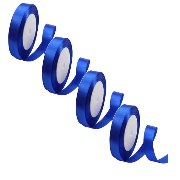 ZTTD 4 Rolls Blue Satin Ribbon 0.6 Inch, 25 Yards Blue Fabric Ribbon for Flower Bouquets, Gift Wrapping, Hair Bows, Handicrafts, Sewing Projects, Wedding Party, Wreath and Christmas Decorations