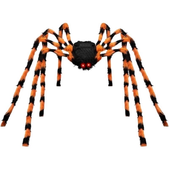 ZTTD 6.6FT Giant Hairy Spider Halloween Decorations with Red Eyes, Furry Scary Virtual Realistic Decor for Outdoor Party Yard, Black and Orange