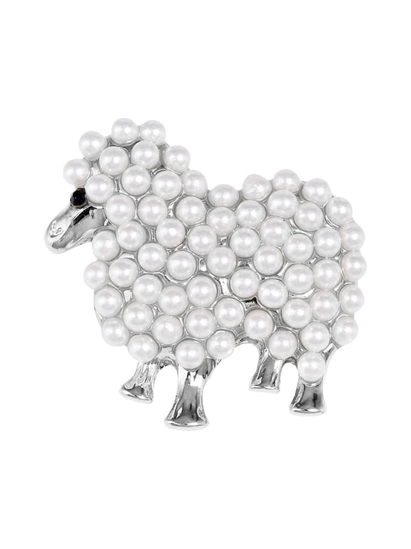Alloy Cute Little Faux Pearl White Sheep Brooch Lapel Pin Ladies Clothing Pins Accessories Jewelry Gift