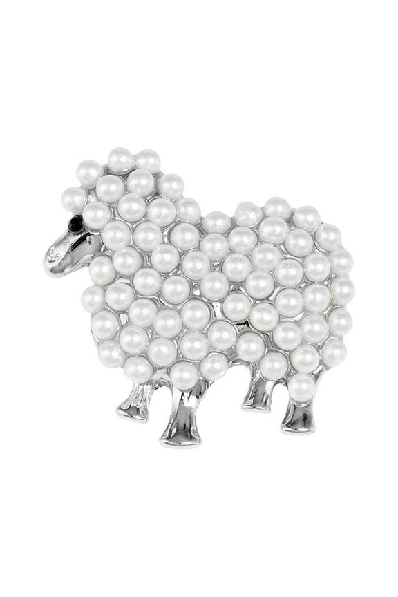 Alloy Cute Little Faux Pearl White Sheep Brooch Lapel Pin Ladies Clothing Pins Accessories Jewelry Gift