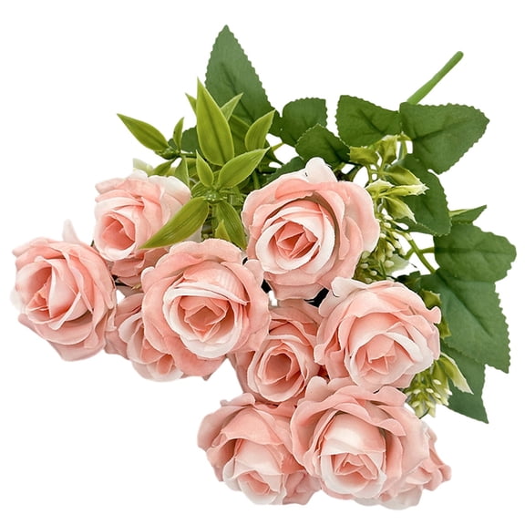 ZTTD Artificial Roses Flowers 10 Heads Arrangement Silk Bouquet for Home Office Parties Bridal and Wedding Decoration (Pink)