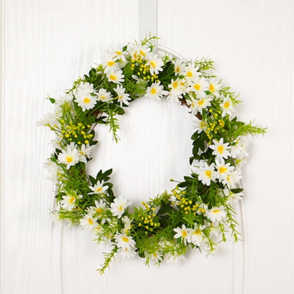 ZTTD Artificial Spring Wreath 12” Yellow White Flower Wreaths Summer Door Wreath for Home Party Festival Wedding Decor