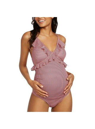 Summer Mae Maternity Swimsuit One Piece Bathing Suit Button Neck Cross Back  : : Clothing, Shoes & Accessories