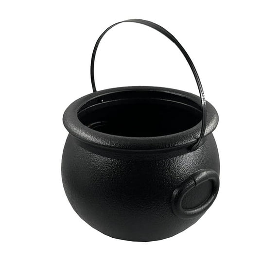 ZTTD Black Candy Cauldron, 1Pcs 7.9" Plastic Kettles Buckets with Handle Witch Cauldron Pot, Halloween Black Cauldrons Candy Holder, Witches Cauldron, Cauldron Pot Party Favors
