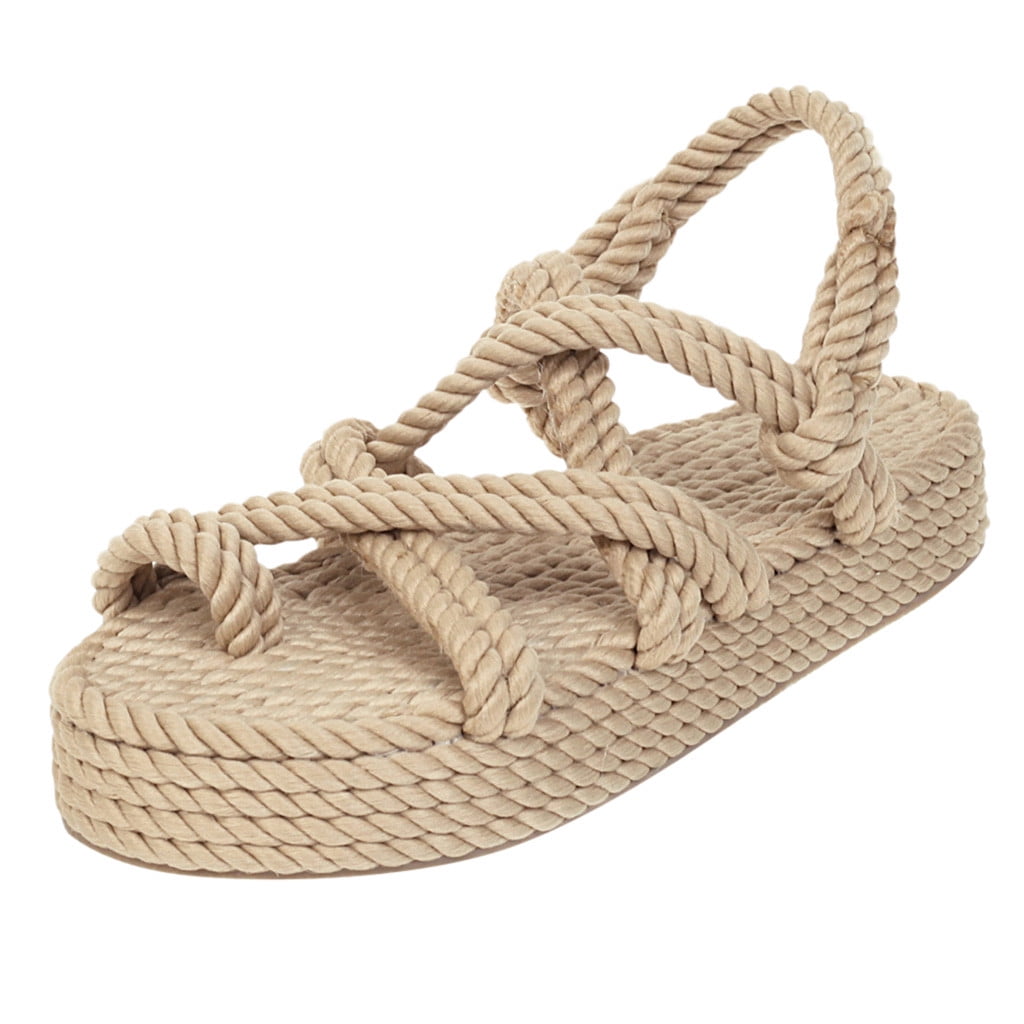 ZTTD Bohemian Sandals for Women Flat Linen Rope Platform Female Open ...
