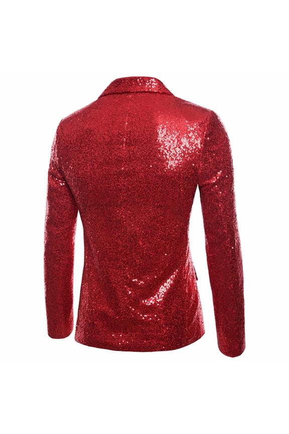 Charm Men's Casual One Button Fit Suit Coat Jacket Sequin Party Top