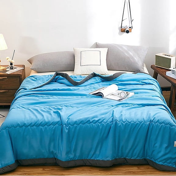 ZTTD Cooling Comforter Double-Sided Cold Tech Fabric Cooling Blanket for Night Sweats Hot Sleepers, Q-Max>0.45 Soft Breathable Silky Smooth Lightweight Summer Comforter, Blue, 80x71Inch