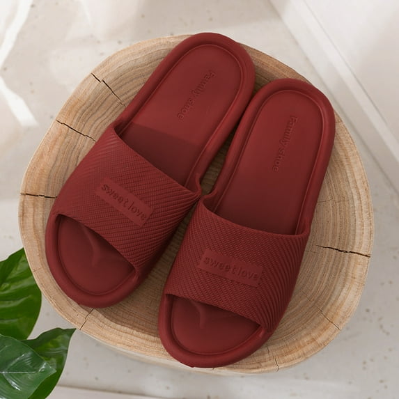 ZTTD Couples Home Bathroom Non-Slip Soft To Wear Slippers Flip Flops The Flat Shoes Red