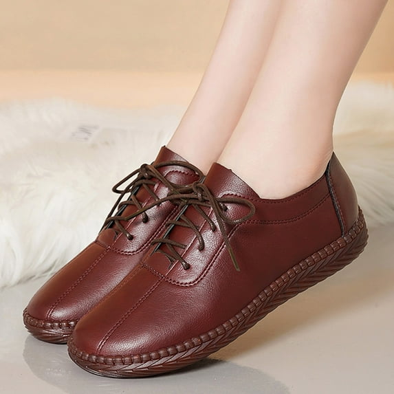 ZTTD Fashion Autumn Women Casual Shoes Flat Soft Sole Comfortable Lace Up Solid Color Shallow Mouth