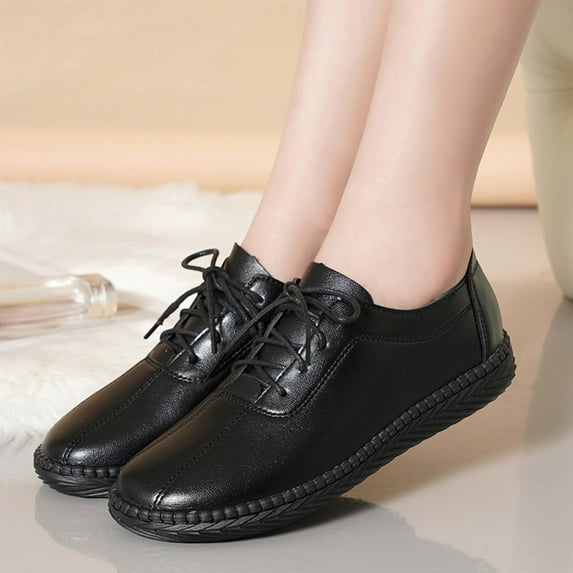 ZTTD Fashion Autumn Women Casual Shoes Flat Soft Sole Comfortable Lace Up Solid Color Shallow Mouth