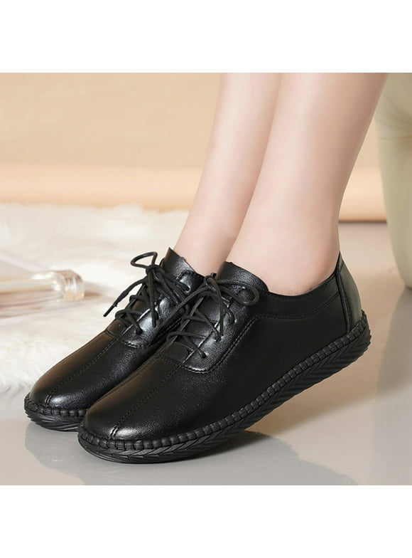 ZTTD Fashion Autumn Women Casual Shoes Flat Soft Sole Comfortable Lace Up Solid Color Shallow Mouth