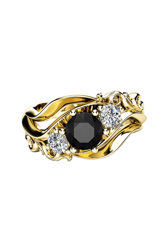Fashion Flower Line Black Zircon Ring Ladies Ring Diamond Ring For Women