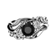 ZTTD Fashion Flower Line Black Zircon Ring Ladies Ring Diamond Ring For Women