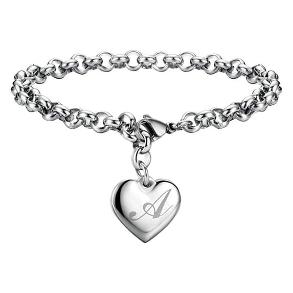 ZTTD Fashion Initial Charm Bracelets For Teen Girls Stainless Steel Heart Charm Bracelets For Women 26 Letters Alphabet Bracelet Jewelry Gifts For Teenage Girls