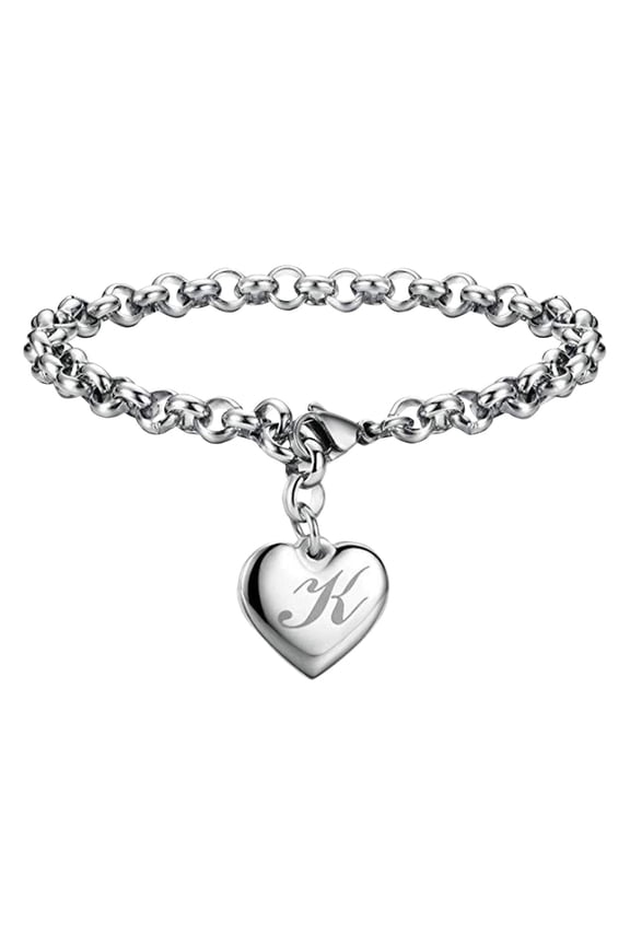 Fashion Initial Charm Bracelets For Teen Girls Stainless Steel Heart Charm Bracelets For Women 26 Letters Alphabet Bracelet Jewelry Gifts For Teenage Girls