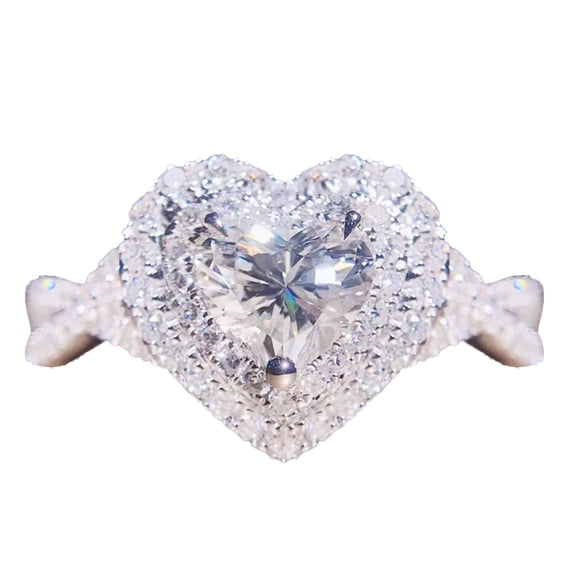 ZTTD Fashion Love Shape Full Diamond Ring Diamond Love Cross Rhinestone Ring Elegant Geometry Rhinestone Ring Full Diamond Rings For Women Size 6 10