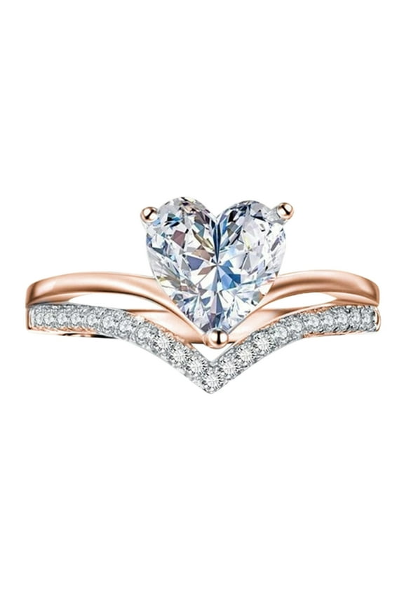 Fashion Love Shaped Big Rhinestone Ring Rhinestone Love Ring Elegant Geometry Rhinestone Ring Full Rhinestone Rings For Women Size 5 11