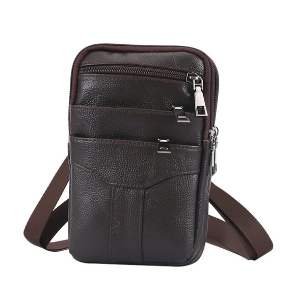 ZTTD Fashion Men Solid Color Leather Outdoor Sports Waist Bag Phone Bag Shoulder Bag Purse Crossbody Bag