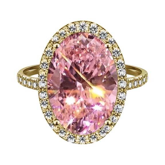 ZTTD Fashion Pink Egg Shaped Rhinestone Ring Diamond Wheel Ring Elegant Rhinestone Ring Women Fashion Full Diamond Zircon Rings For Women Size 5 11