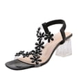 thumbnail image 1 of ZTTD Fashion Spring Summer Women Sandals Heel High Heel Rhinestone Flowers Casual Style Black, 1 of 6