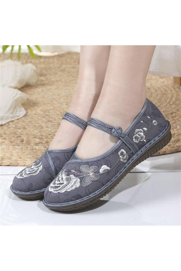 Fashion Spring and Summer Women Casual Shoes Flat Bottom Light Round Toe Embroidered Flower Pattern Ethnic Style