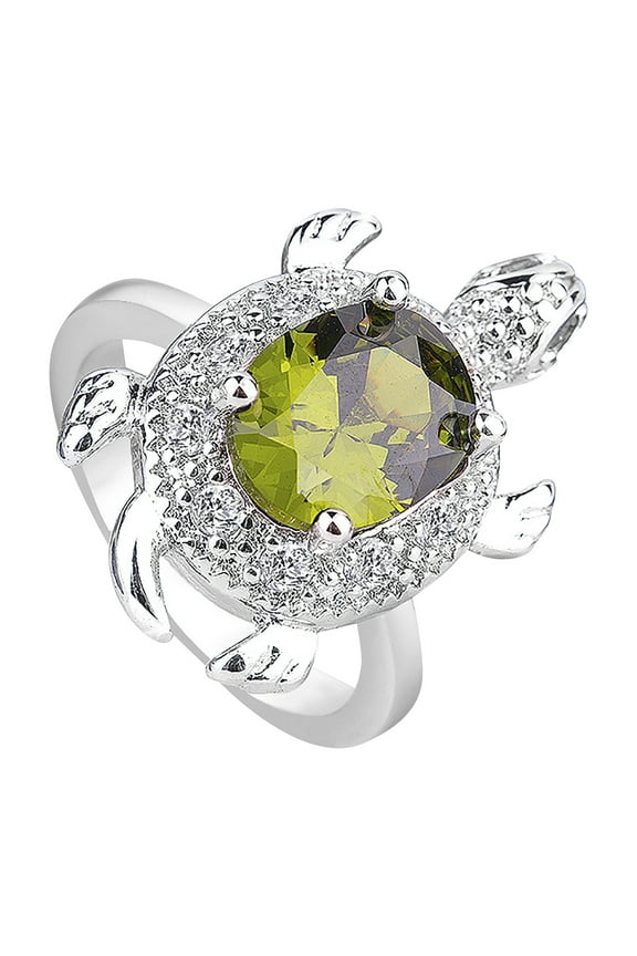Fashion Sterling Silver Turtle Ring Green Opal Ring Turtle Jewelry Longevity Gift