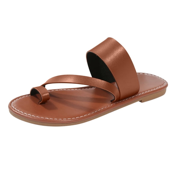 ZTTD Fashion Summer Women Sandals Flat Lightweight Open Toe Comfortable Thong Solid Color Casual Beach Brown