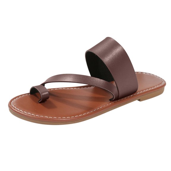 ZTTD Fashion Summer Women Sandals Flat Lightweight Open Toe Comfortable Thong Solid Color Casual Beach Coffee
