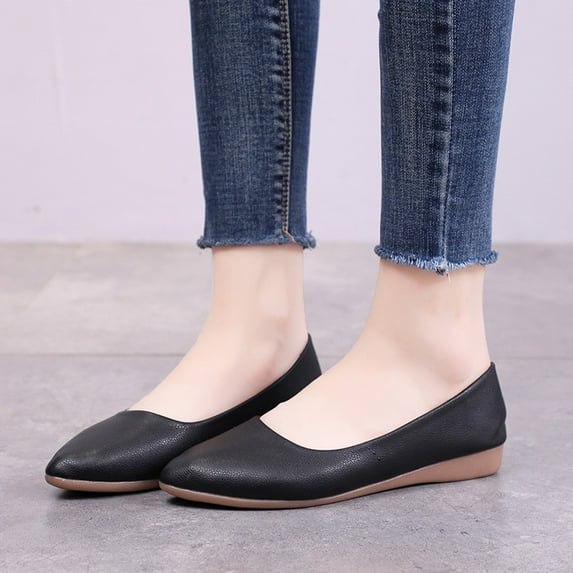 ZTTD Fashion Women Pointed Toe Slip-On Shoes Solid Color Jobs Single Shoes Peas Shoes