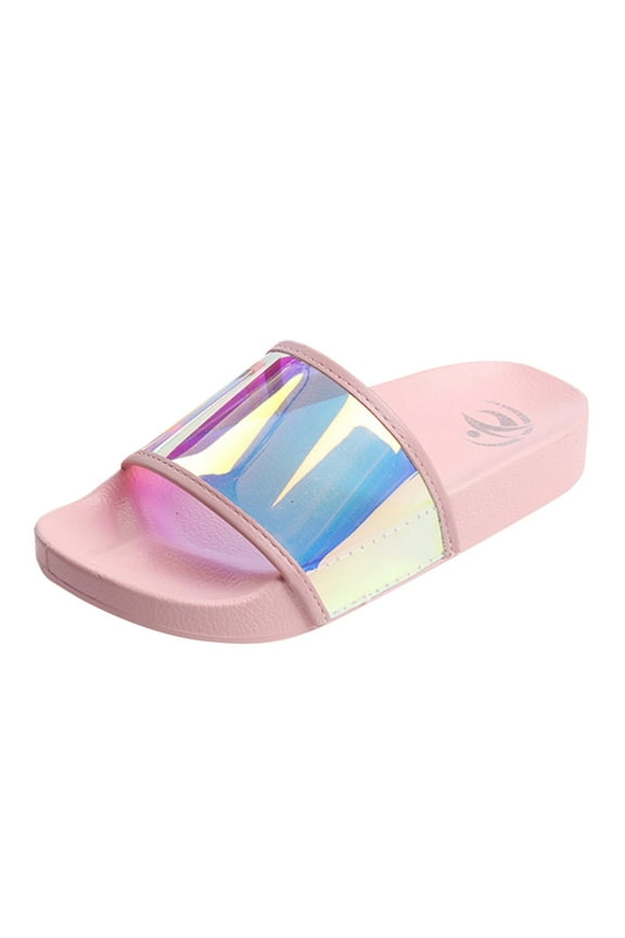High Fashion Neon Shiny Women Shoes Rainbow Slippers Bling Colorful Spangle Fancy Flip Flops Pink