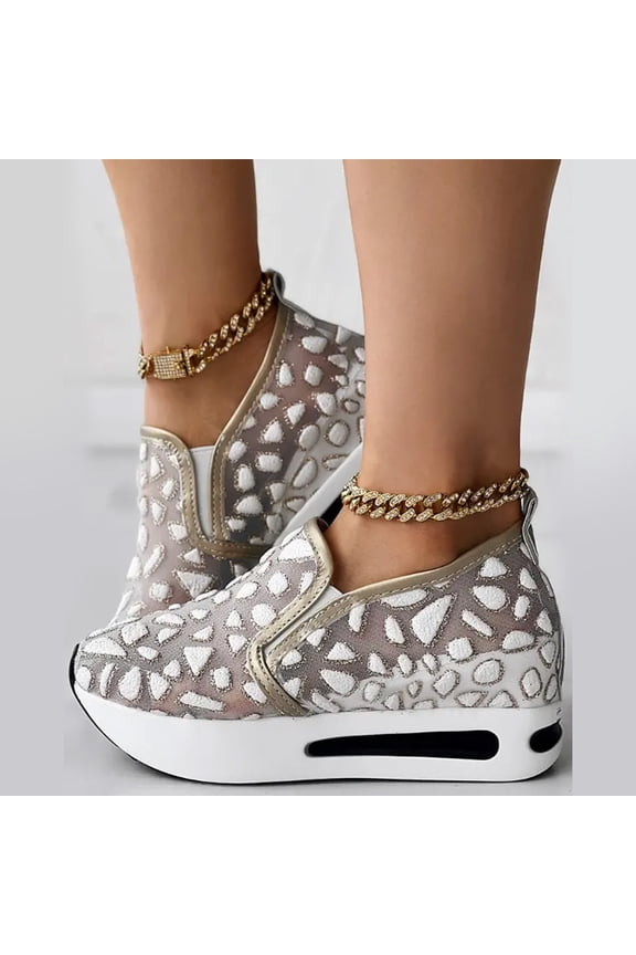 Ladies Fashion Breathable Mmesh Sequin Decoration Thick Soled Casual Sports Rocking Shoes