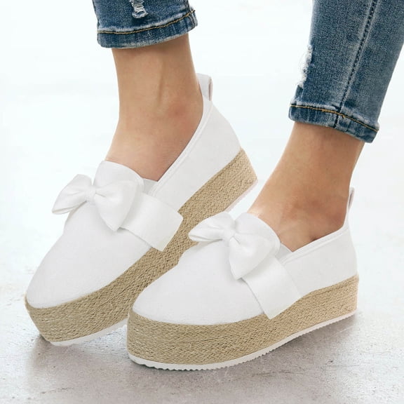ZTTD Ladies Fashion Round Toe Thick Sole Shoe Suede Bow Knot Slip On Casual Shoes