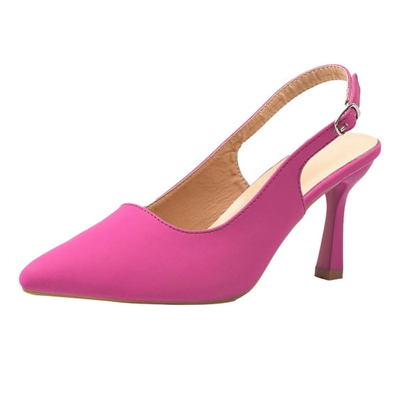 ZTTD Ladies Fashion Solid Color Leather Pointed Shallow Buckle Thin High Heeled Sandals Hot Pink