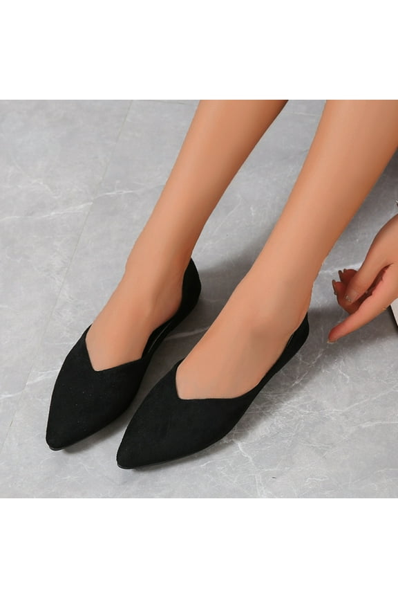 Ladies Fashion Solid Color Suede Pointed Toe Casual Shoes Shallow Flat Shoes