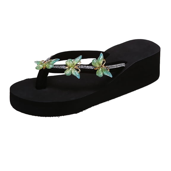 ZTTD Ladies Fashion Summer Flip Flops Casual Rhinestone Butterfly Sandals Women's Slipper A