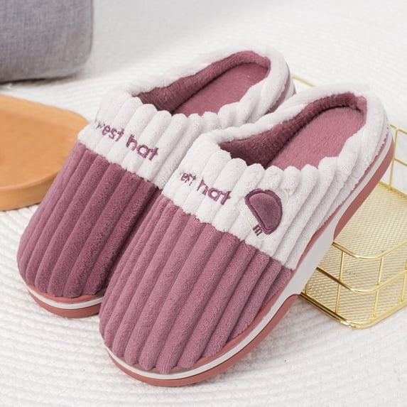 ZTTD Ladies Home Warm Cotton Slippers Winter Home Cotton Slippers Fashion Cute Printing Warm Slippers Casual Home Shoes Pink