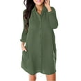 thumbnail image 1 of ZTTD Ladies Long Sleeve Solid Dress Pocket Button Loose Casual Shirt Dress, 1 of 3