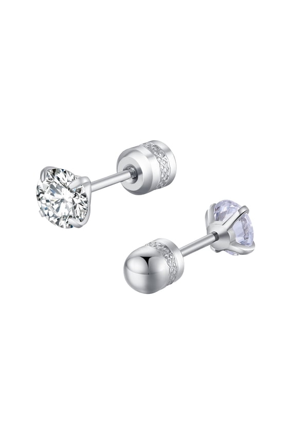 Lady Pack Of Titanium Screw Back Earrings For Sensitive Ears Titanium Steel Thin Cylinder Simple Rhinestone Encrusted Earrings A