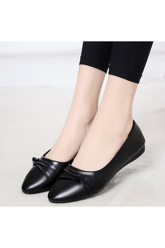 Leisure Women's Four Seasons Low Heeled Non Slip Round Toe Bow Tie Breathable Slip On Lazy Shoes
