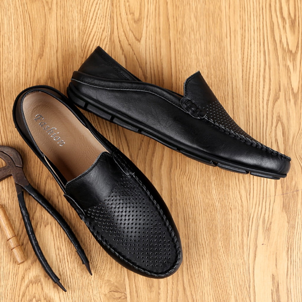 Simple men's casual hollow leather loafers main image 1