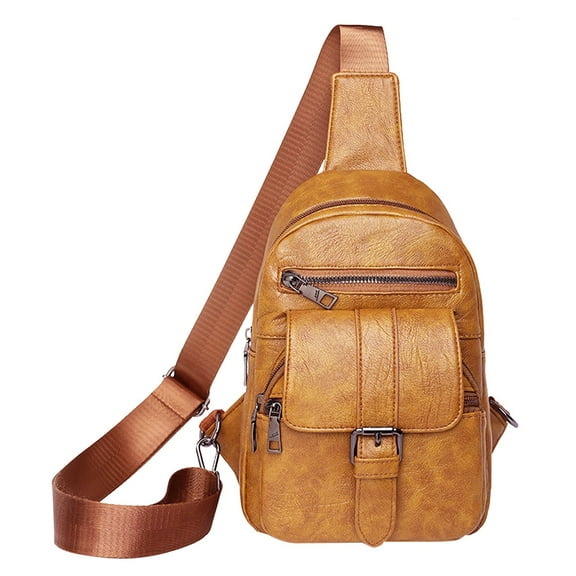 ZTTD Men and Women Chest Bag Sling Bag Small Crossbody PU Leather Satchel Daypack Fashion Shoulder Strap