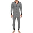thumbnail image 1 of ZTTD Men's Casual Stripe Button Rib Sleeve Onesie Paste Jumpsuit Pajamas Homewear, 1 of 9