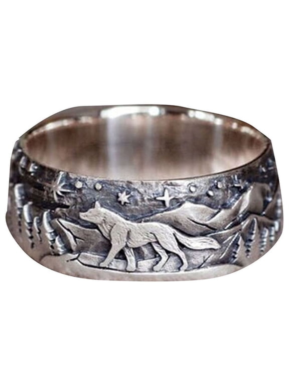 Men's Loyal Wolf Couple Retro Pair Ring Fashion Ring Size 7-13