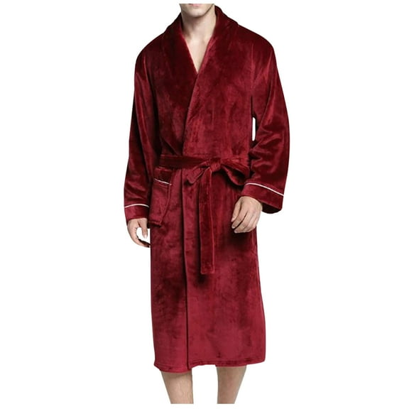 ZTTD Men's Winter Lengthened Plush Shawl Bathrobe Home Clothes Long Sleeved Robe Coat